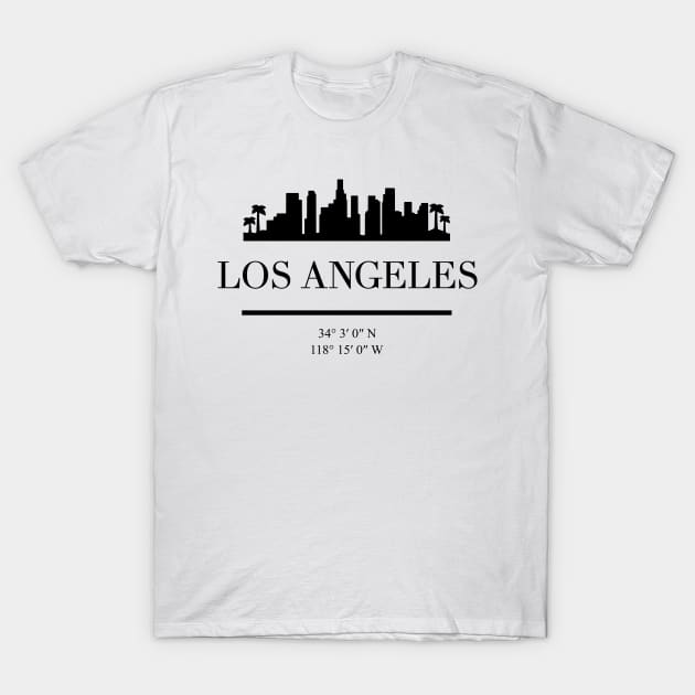 LOS ANGELES CALIFORNIA BLACK SILHOUETTE SKYLINE ART T-Shirt by deificusArt